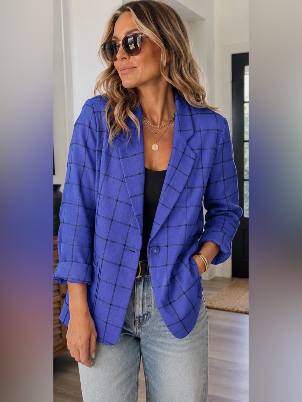 Vintage Pendleton Blue Windowpane 100% Wool Blazer Made USA Medium/Large